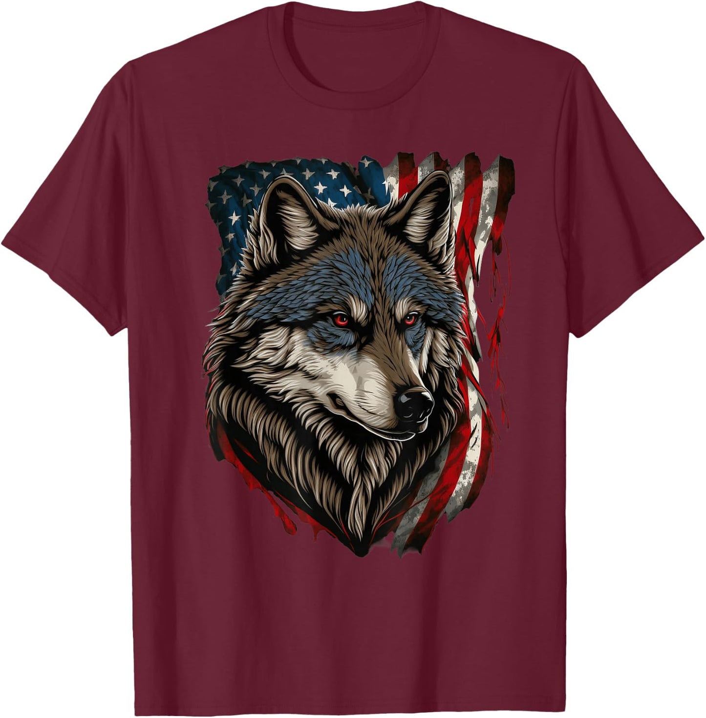 Wolf Outfit Patriotic Wolves 4th Of July USA American Flag T-Shirt - T-Shirt | Maroon