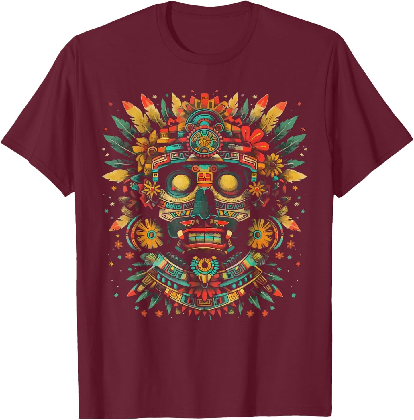 Aztec God Aztec Culture Mayan Indigenous Tlaloc Statue T-Shirt - T-Shirt | Maroon