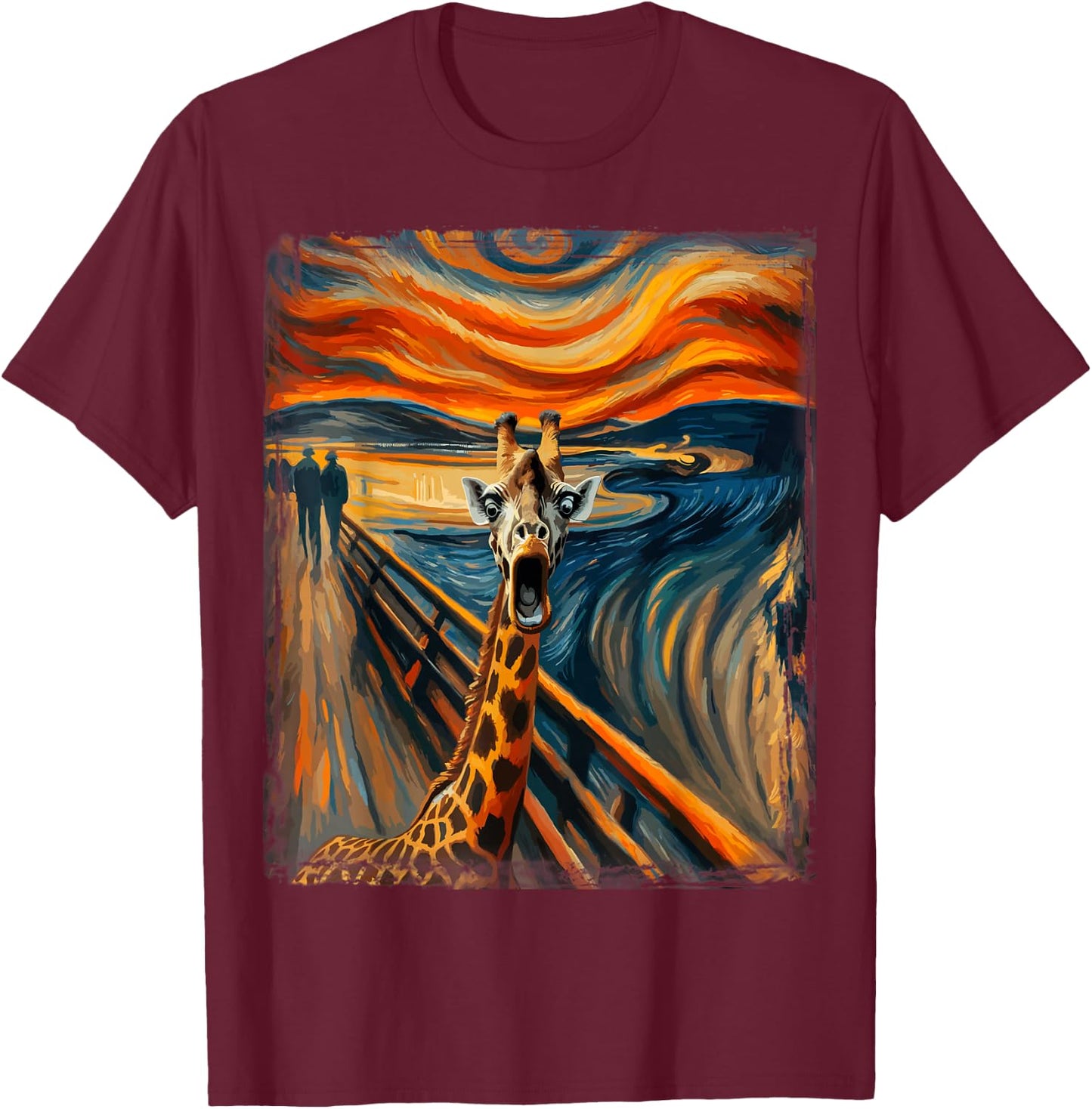 Artist Scream Parody Funny Animal Painting Art Humor Giraffe T-Shirt - T-Shirt | Maroon