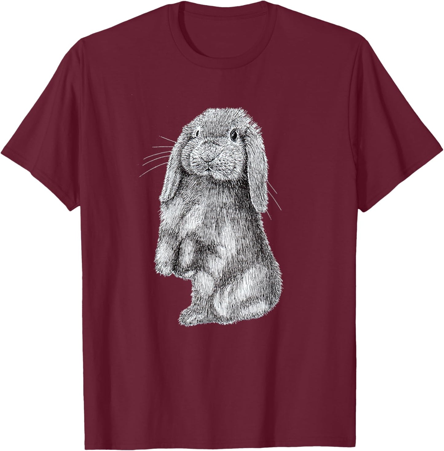 Lop Eared Bunny Rabbit Sitting Drawing T-Shirt - T-Shirt | Maroon