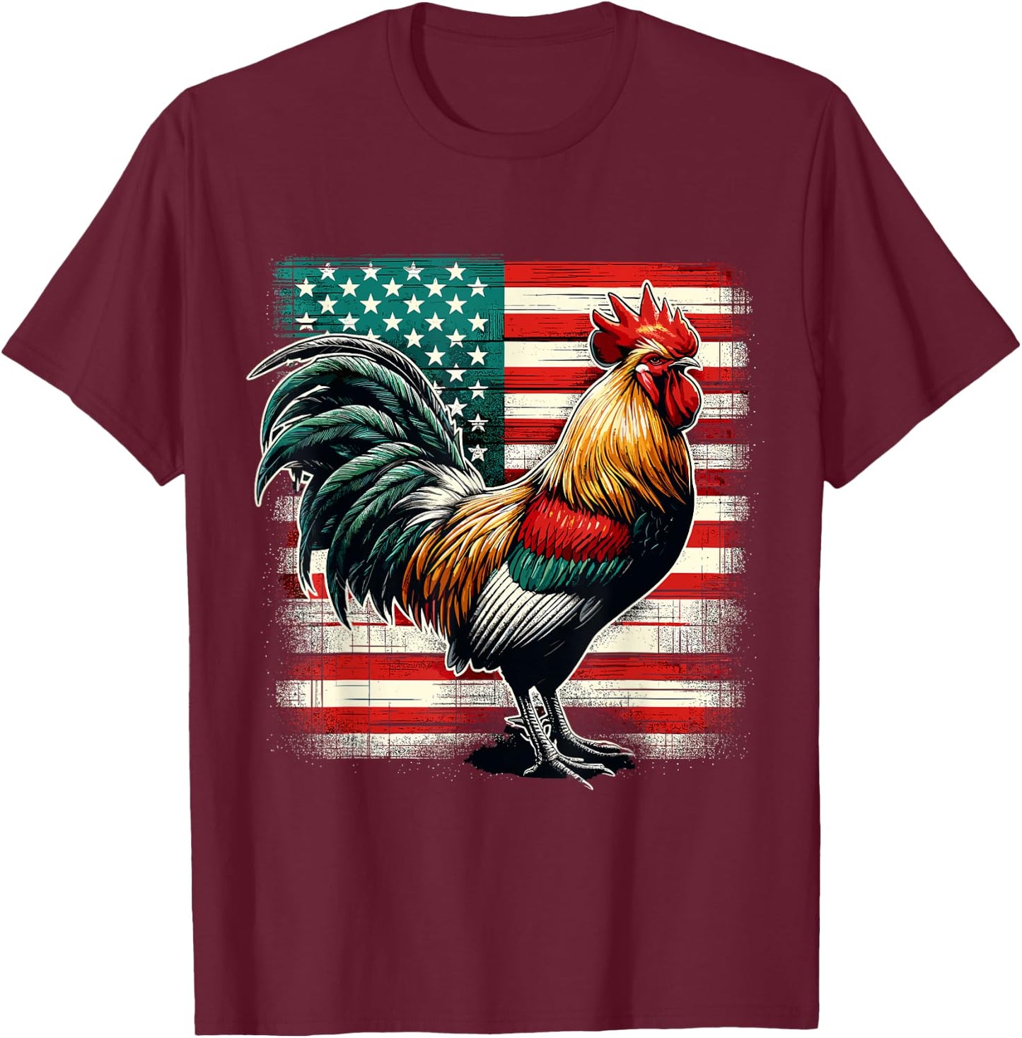 Patriotic Rooster USA Flag Chicken Farmer T-Shirt - T-Shirt | Maroon