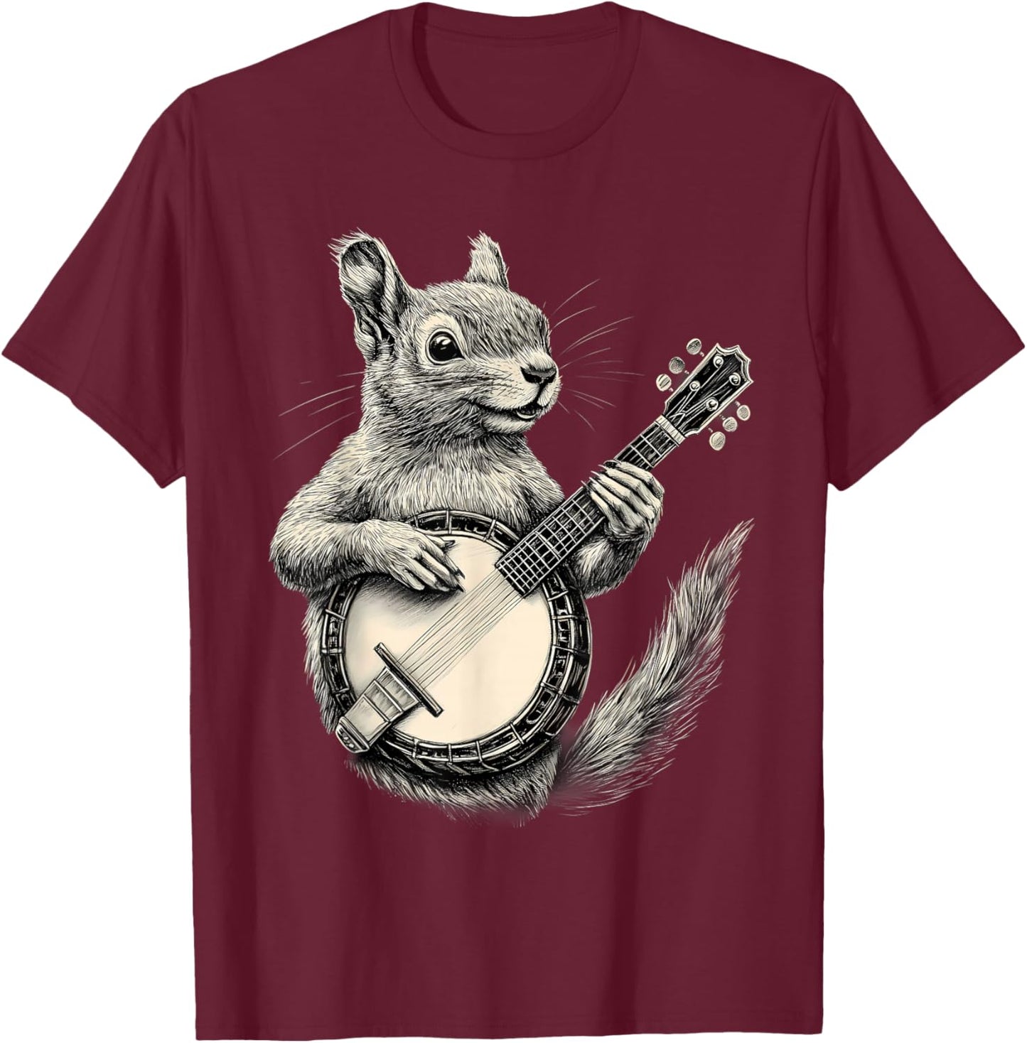Banjo Squirrel Bluegrass Banjo Player Squirrel Playing Banjo T-Shirt - T-Shirt | Maroon
