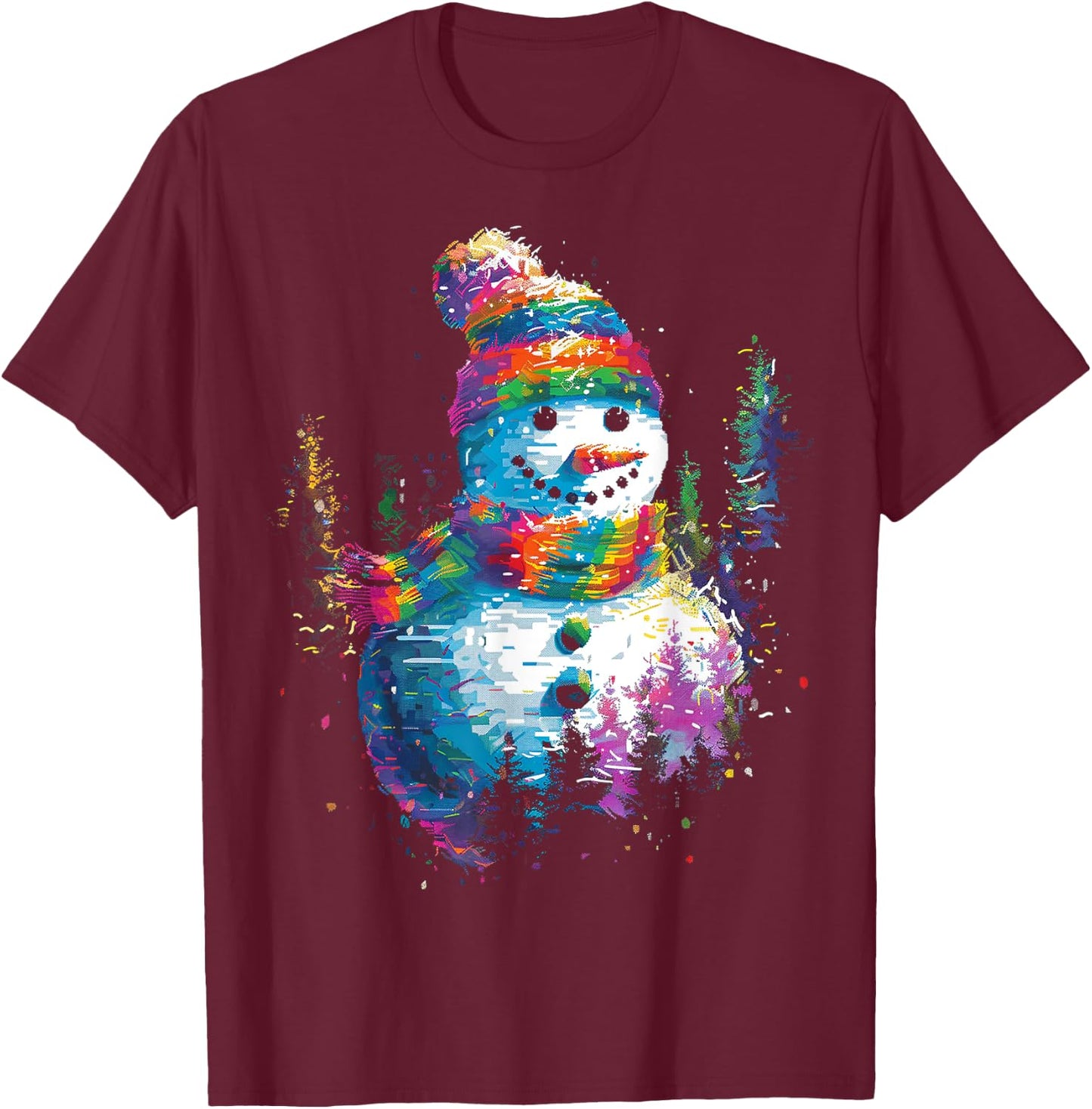 Snowman Christmas Motif X-Mas Art Family Snowman T-Shirt - T-Shirt | Maroon