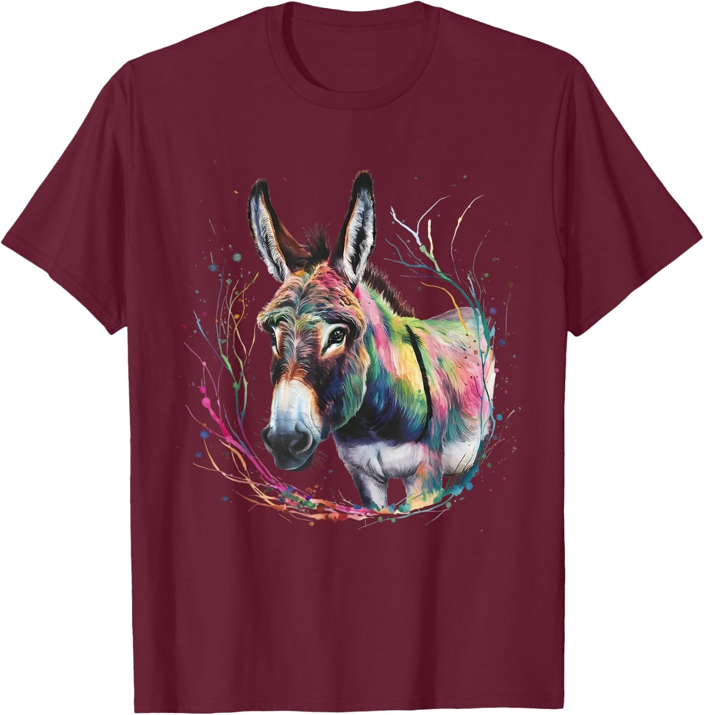 Donkey Men Woman Colorful Watercolor Donkey T-Shirt - T-Shirt | Maroon