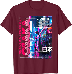 Osaka City 80s Synthwave Racing Car Japan Osaka T-Shirt - T-Shirt | Maroon