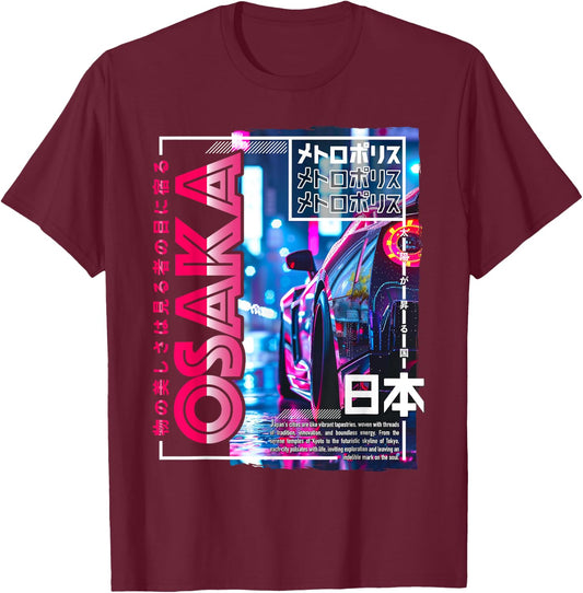 Osaka City 80s Synthwave Racing Car Japan Osaka T-Shirt - T-Shirt | Maroon