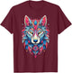 Native American Boho Wolf Splash Art Animal Face Wolf T-Shirt - T-Shirt | Maroon