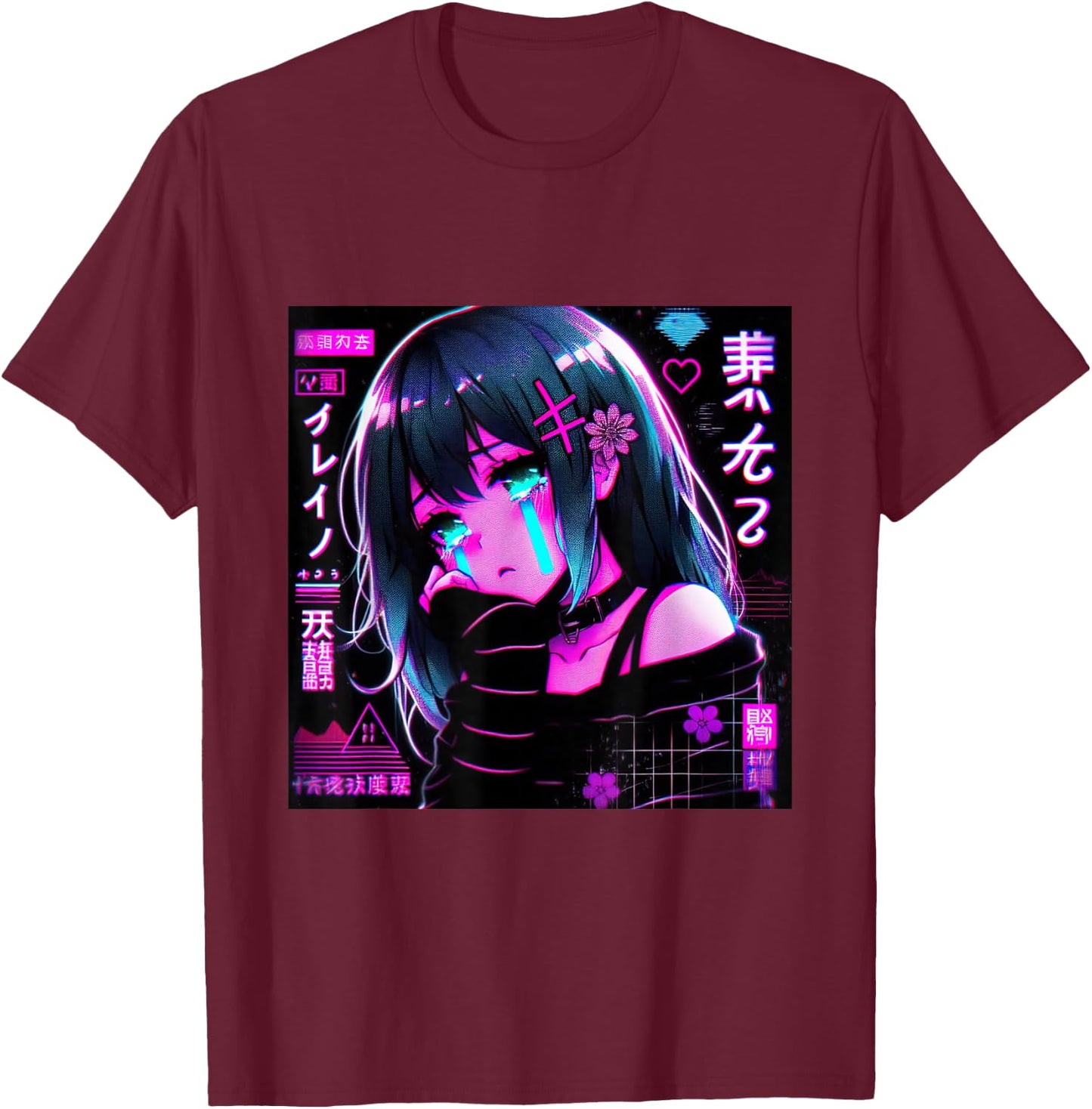 Vaporwave Anime Girl Japanese Aesthetic Anime Otaku T-Shirt - T-Shirt | Maroon