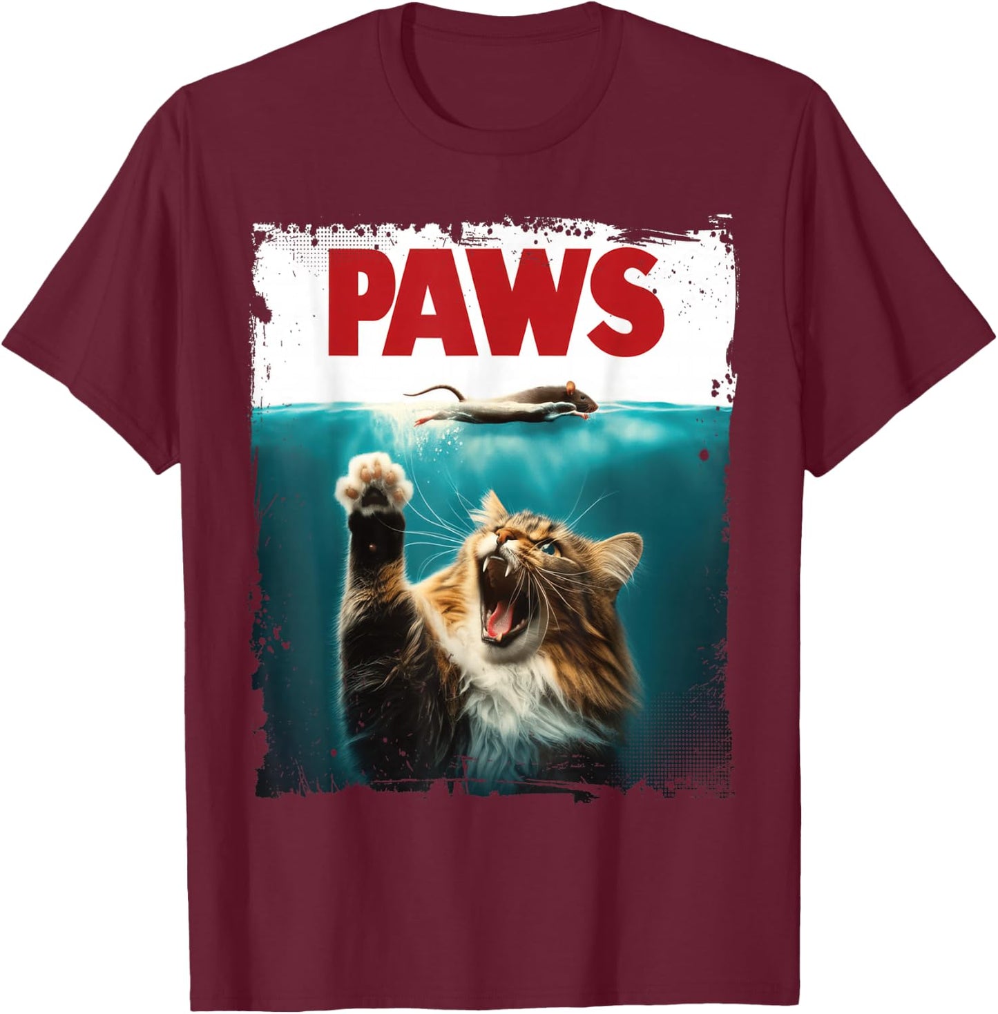 Humorous Paws Parody Cat Mouse for Cat Lover Cat Mom Cat Dad T-Shirt - T-Shirt | Maroon