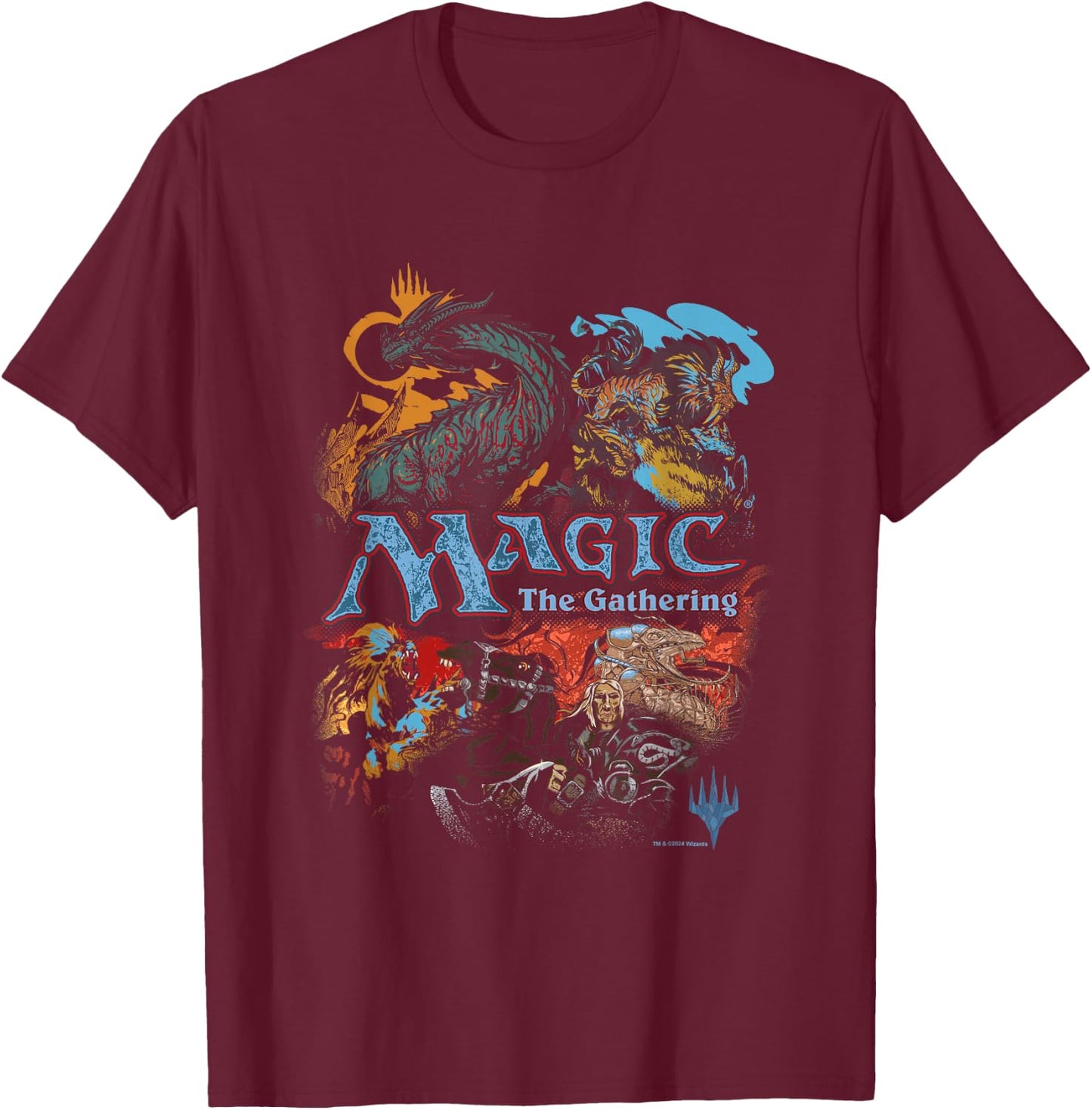 Magic: The Gathering Iconic Retro Fight Scene Chest Poster T-Shirt - T-Shirt | Maroon