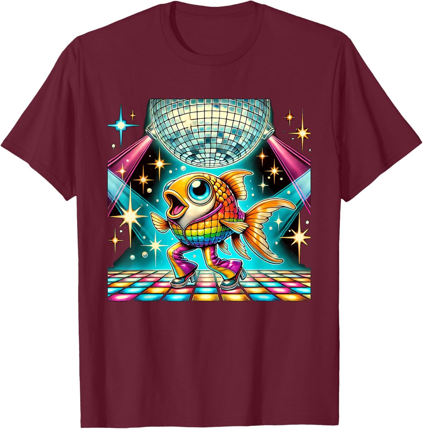 Aesthetic Fish Disco T-Shirt - T-Shirt | Maroon