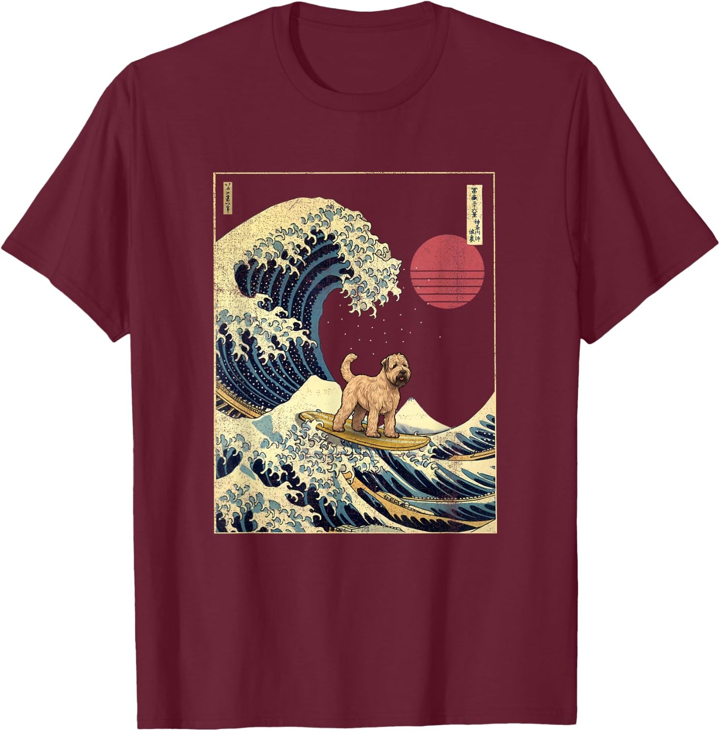 Soft Coated Wheaten Terrier Japanese Kanagawa Wave Funny T-Shirt - T-Shirt | Maroon