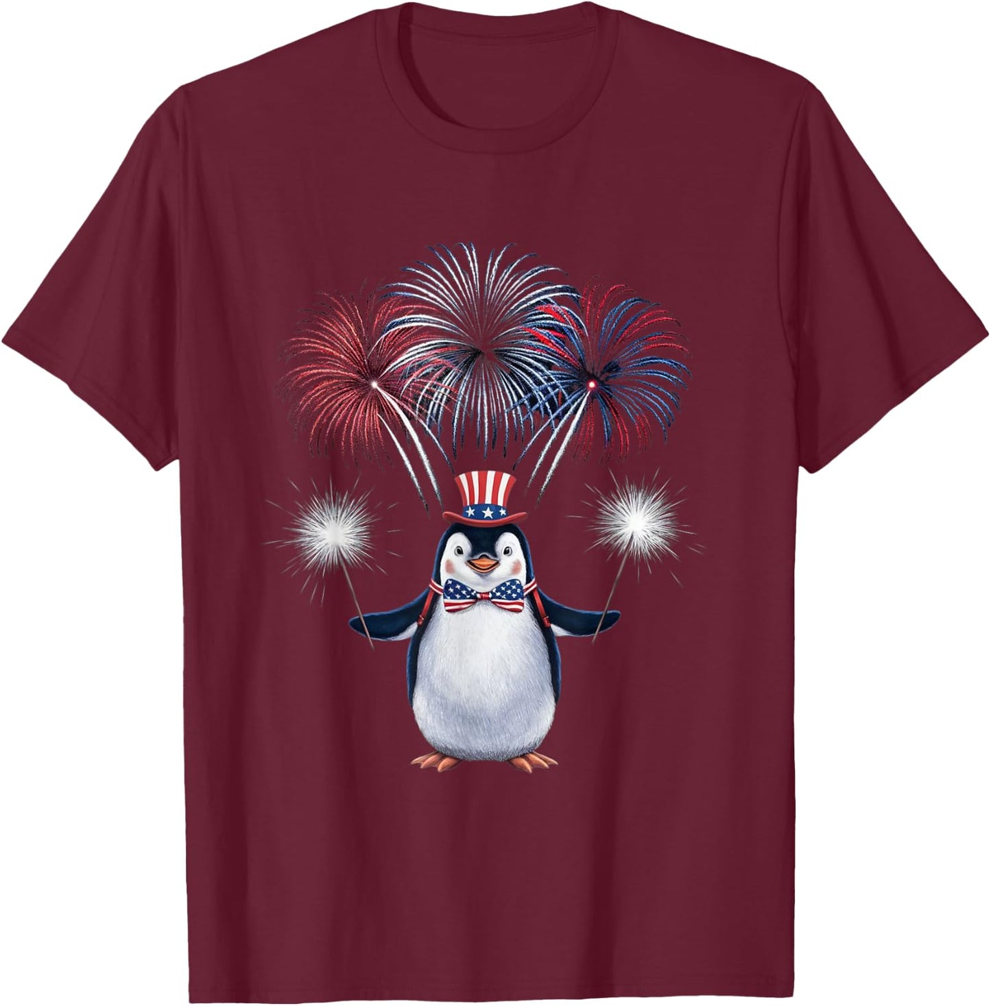 US Flag Penguin 4th Of July Patriotic Penguin Men Women Kids T-Shirt - T-Shirt | Maroon