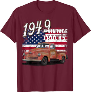 1949 49 Truck Classic Car 1940s Vintage American Flag T-Shirt - T-Shirt | Maroon
