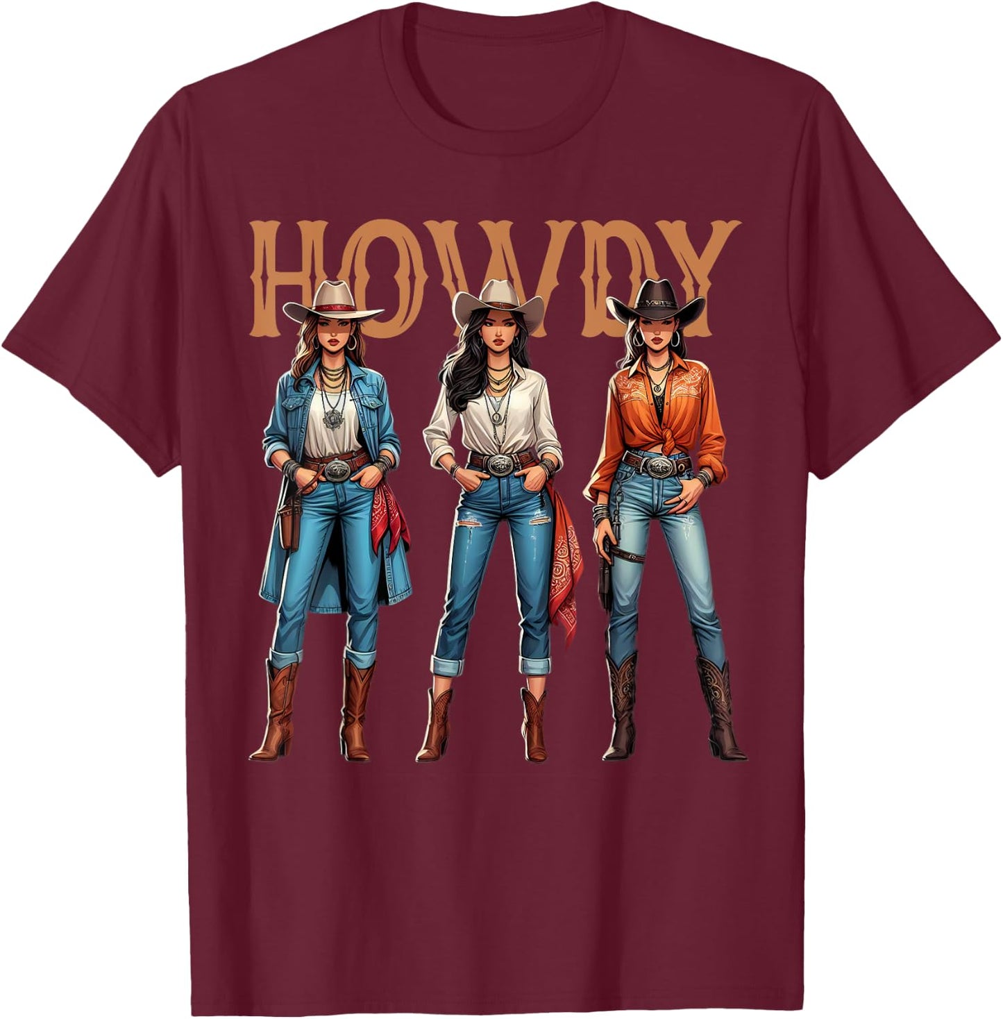 Women Western Cowgirl Rodeo Melanin History Texas T-Shirt - T-Shirt | Maroon