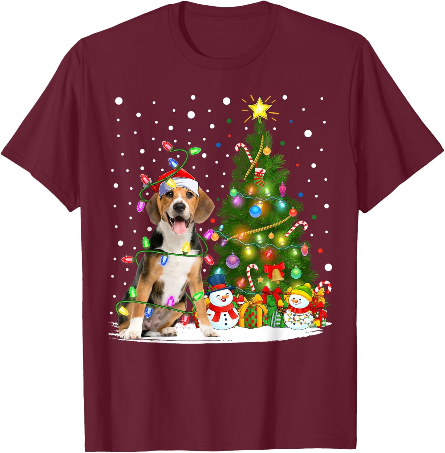 Santa Beagle Dog Xmas Tree Lighting Beagle Christmas Men Women Kids T-Shirt - T-Shirt | Maroon