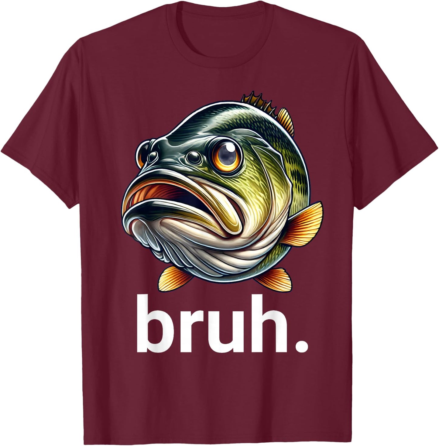 Bruh Fishing Boys Funny Fisherman Kids Bass Fish Saying T-Shirt - T-Shirt | Maroon