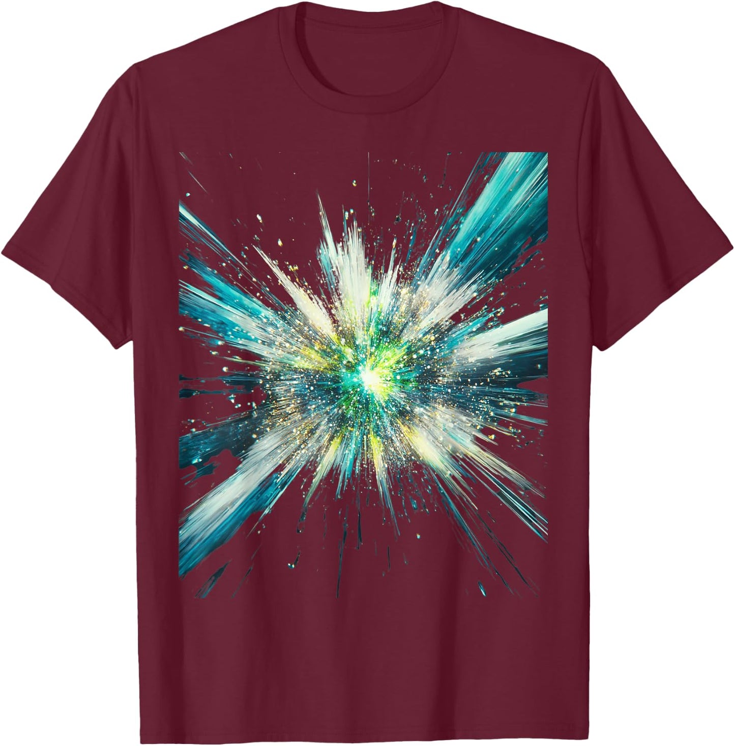 Abstract Space Explosion Art Vibrant Cosmic Burst Supernova Design T-Shirt - T-Shirt | Maroon