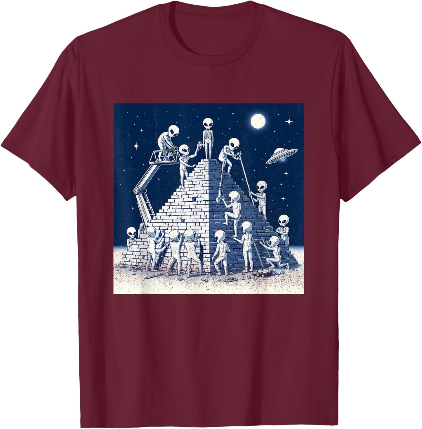 Aliens Building Pyramid T-Shirt - T-Shirt | Maroon