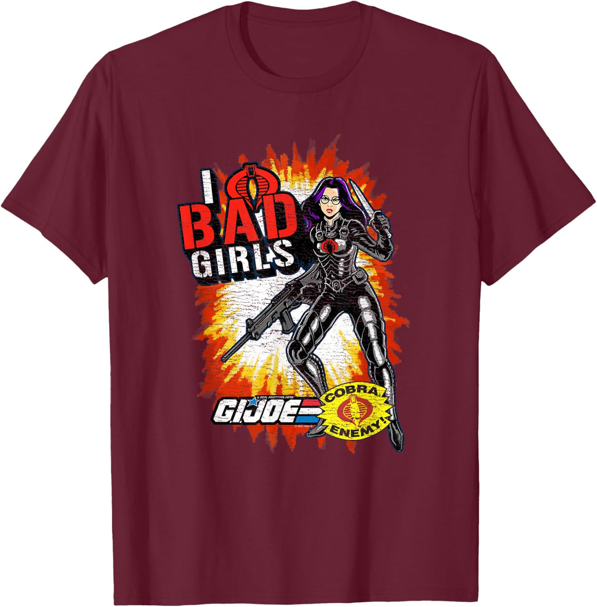 G.I. Joe I Heart Bad Girls Baroness Distressed Action Poster T-Shirt - T-Shirt | Maroon