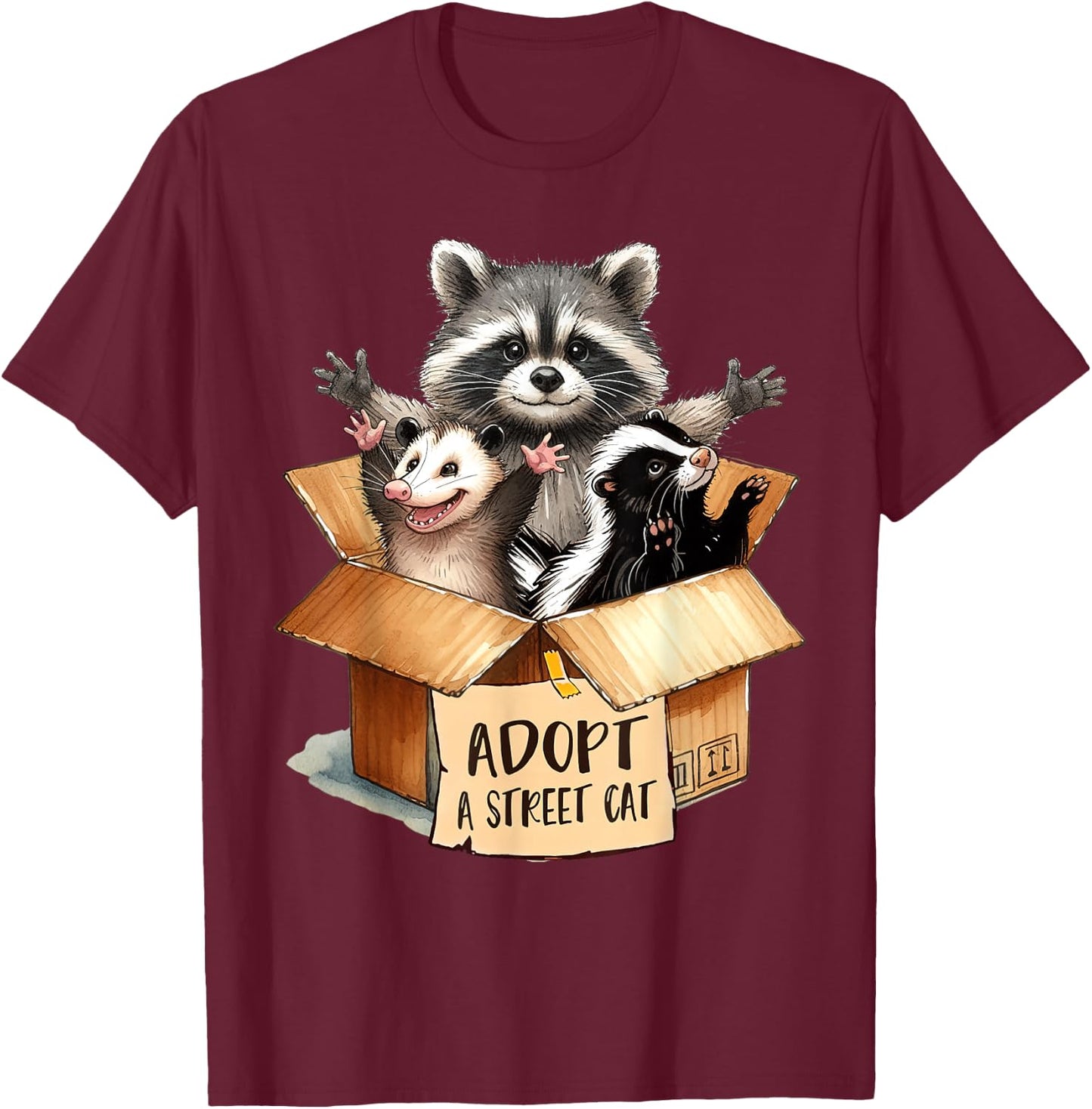Team Trash Opossum Racoon Skunk Lover Adopt A Street Cat T-Shirt - T-Shirt | Maroon