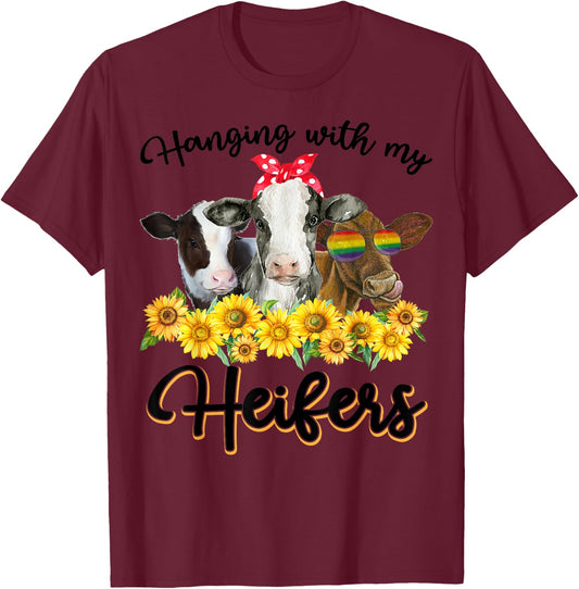 Hanging With My Heifers Funny Cow Lovers T-Shirt - T-Shirt | Maroon