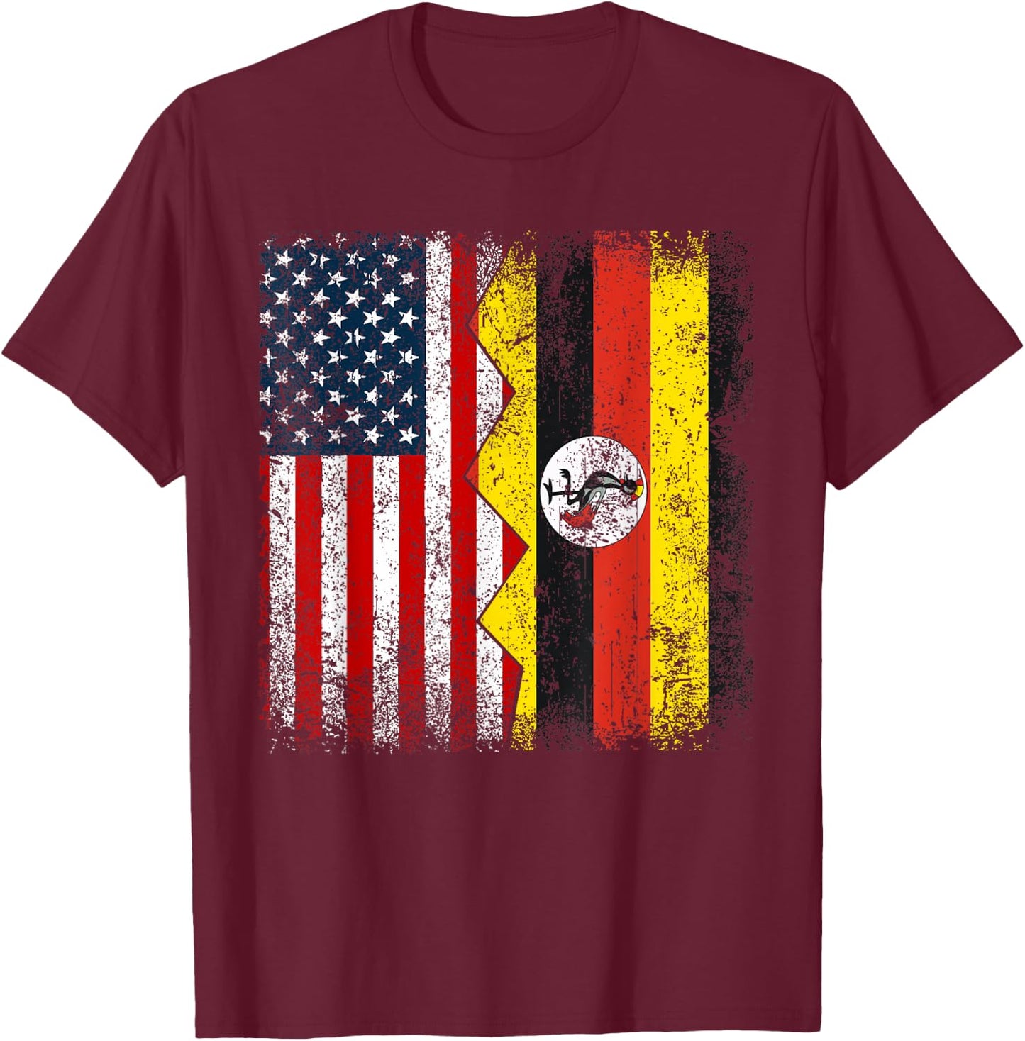 Ugandan Roots | Half American Flag | America Uganda Flags T-Shirt - T-Shirt | Maroon
