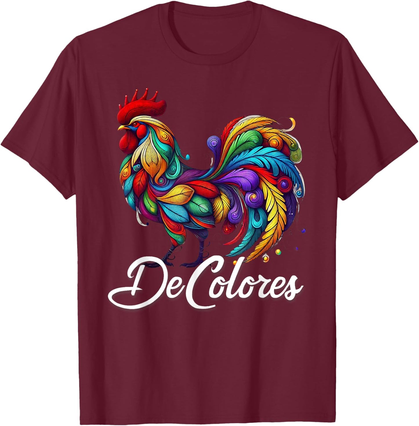 DeColores Cursillo Rainbow Rooster Catholic T-Shirt - T-Shirt | Maroon