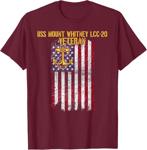 USS Mount Whitney LCC-20 Amphibious Command Ship Veteran T-Shirt - T-Shirt | Maroon