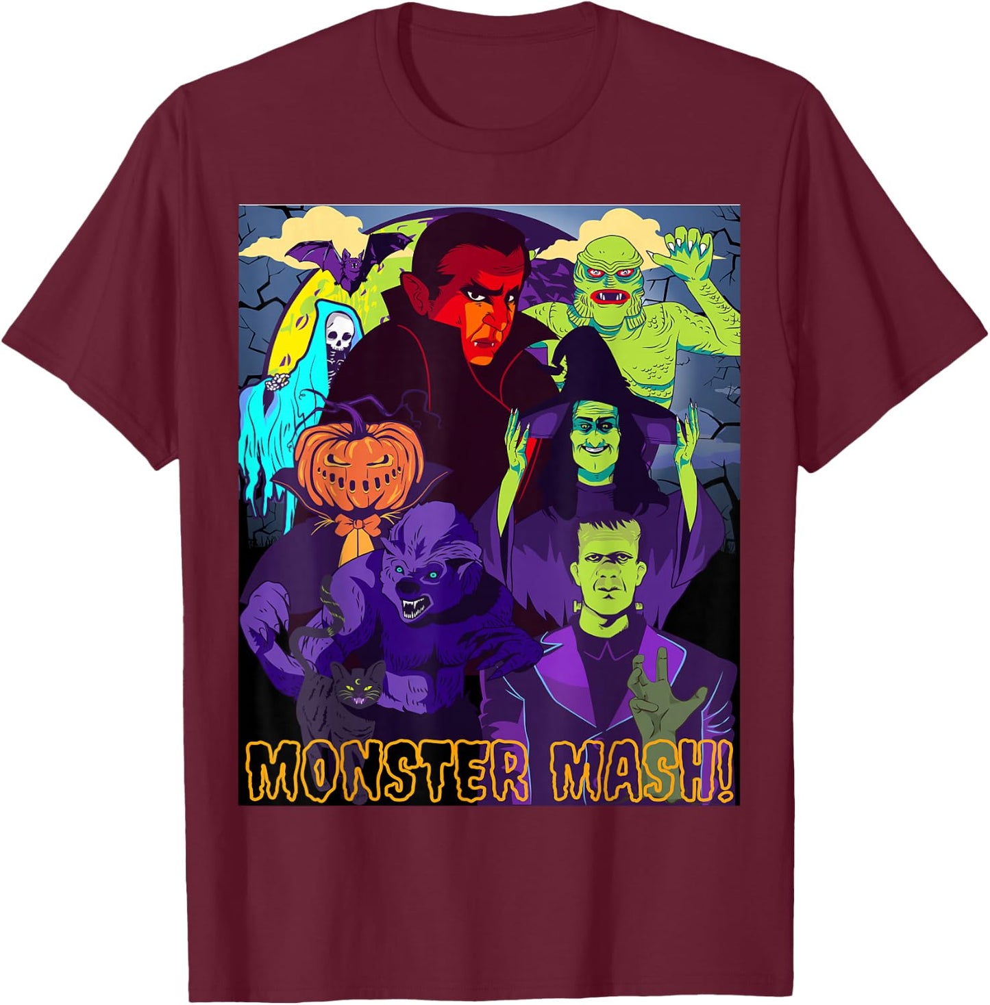 TWEAR 's Monster Mash Halloween Costume Funny Monster T-Shirt - T-Shirt | Maroon