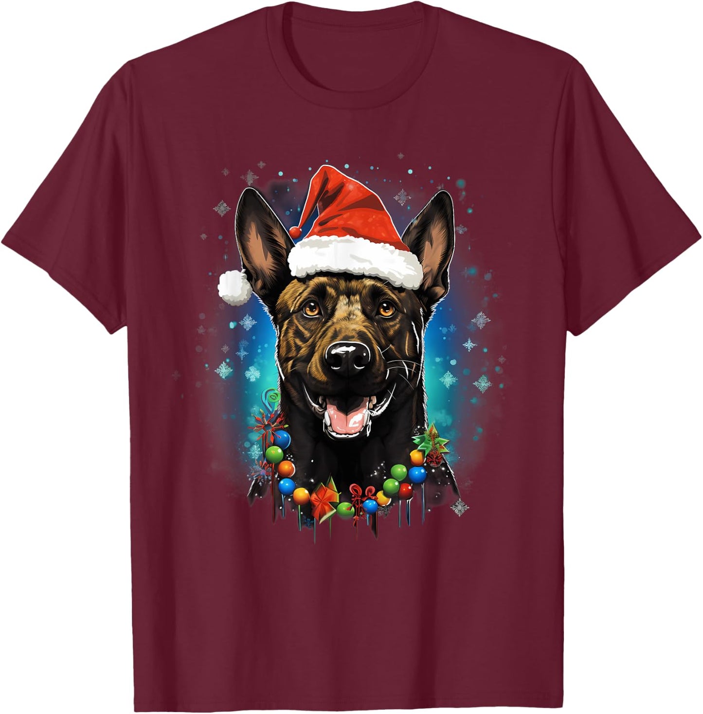 Xmas Dutch Shepherd Dog Christmas Women Kids T-Shirt - T-Shirt | Maroon