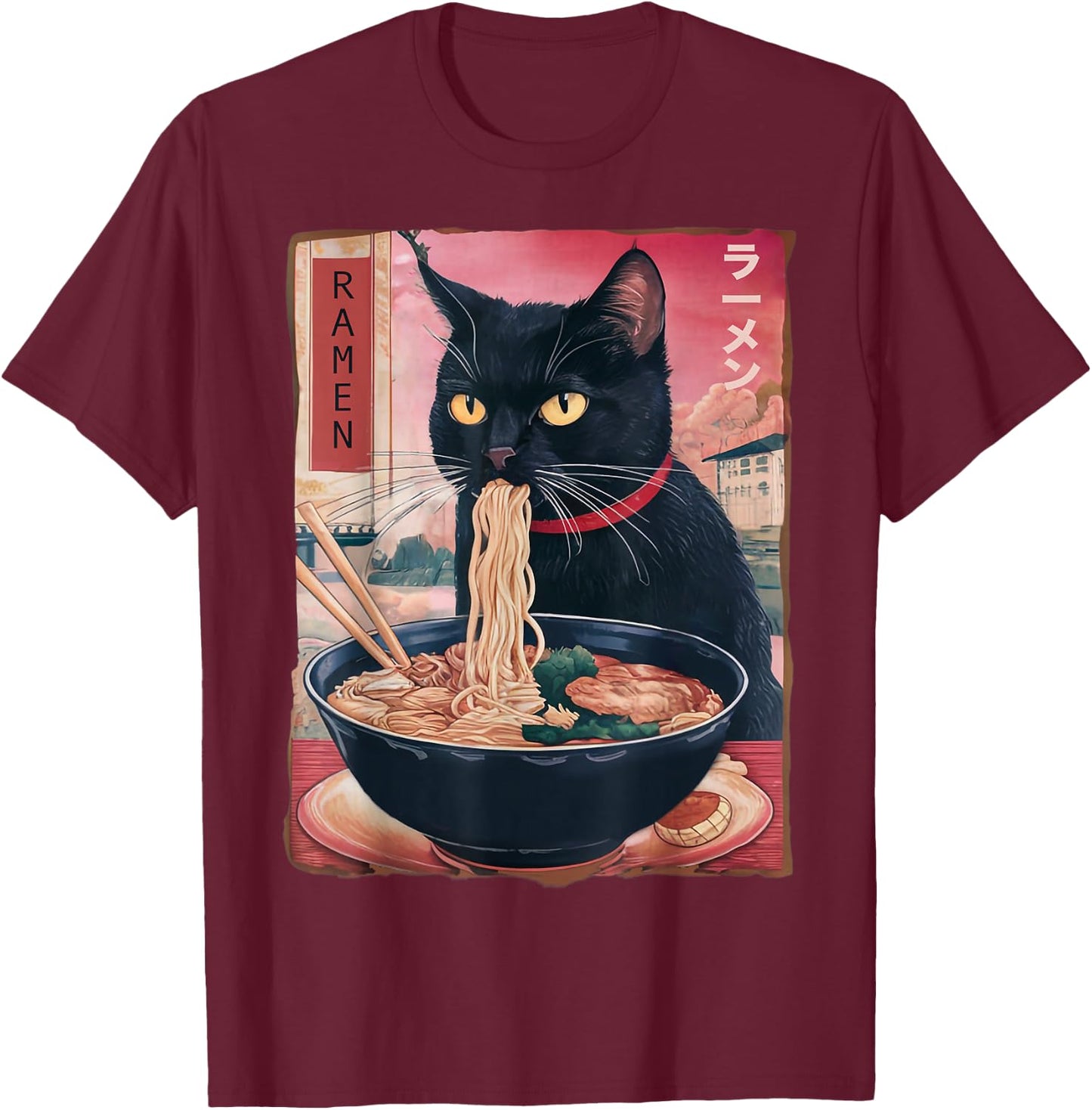 Cat Ramen Noodle Japanese Anime Kawaii Gifts Men Women Kids T-Shirt - T-Shirt | Maroon