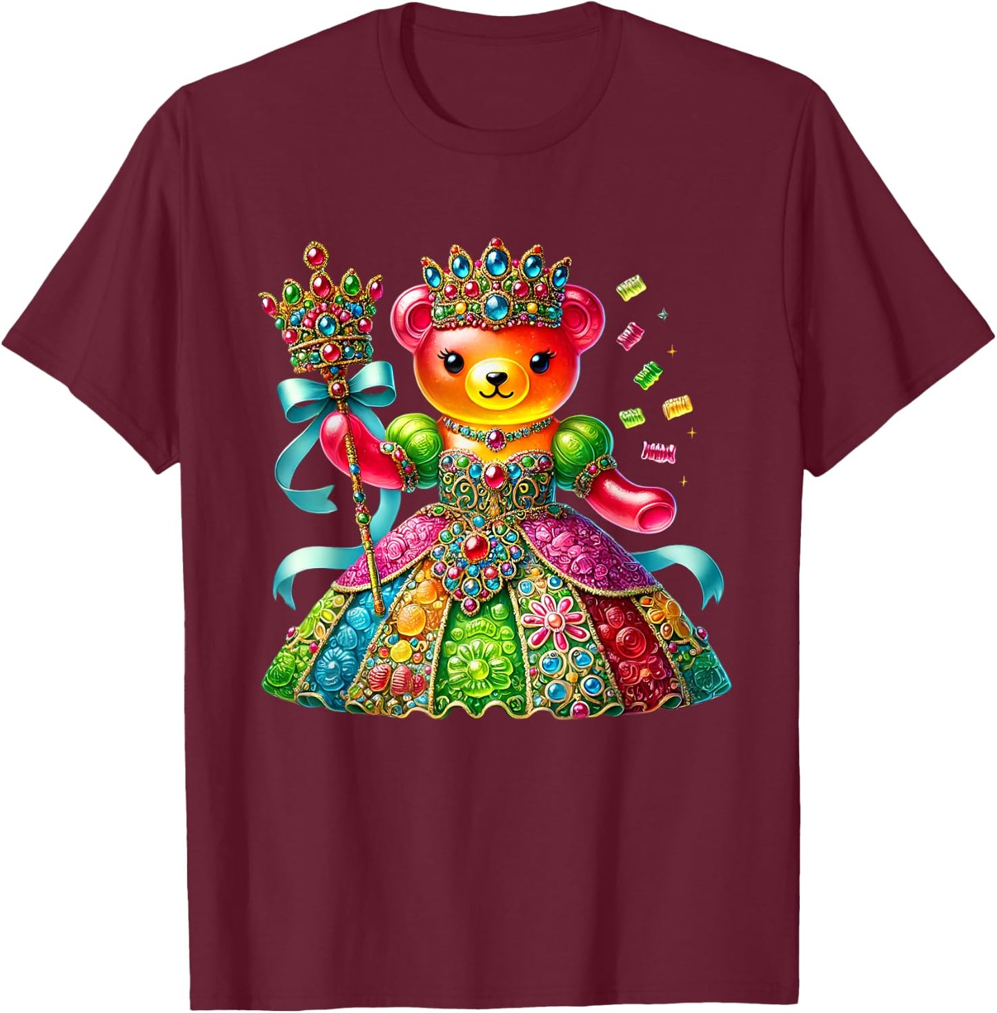 Cute Gummy Bear Princess Candy Lover Girls Kids T-Shirt - T-Shirt | Maroon