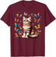 Cute Cat With Colorful Butterfly Art Pet Lover Kitten Women Girls Kids T-Shirt - T-Shirt | Maroon