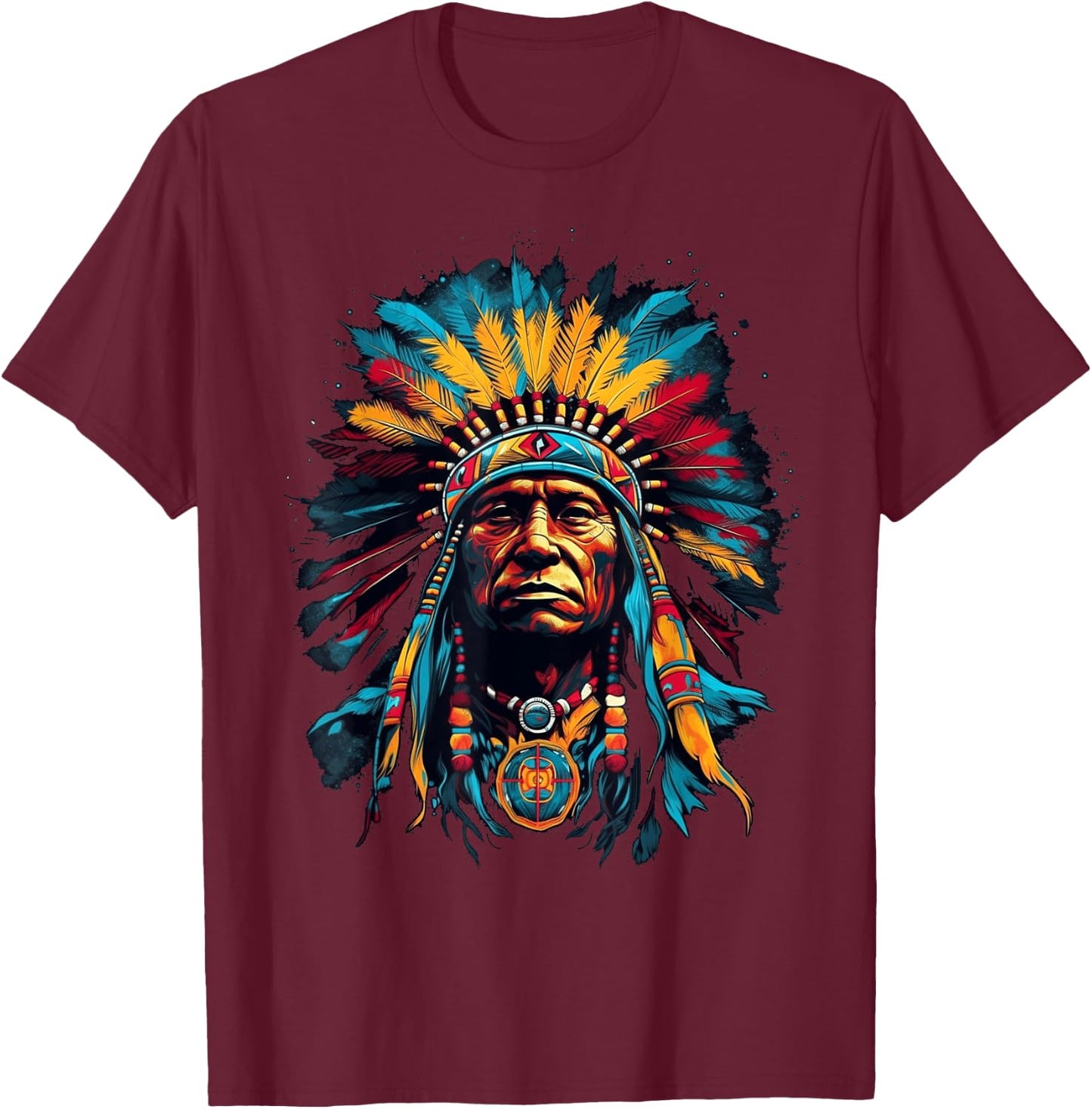Native American Indian Headdress Traditional Art Men Women T-Shirt - T-Shirt | Maroon