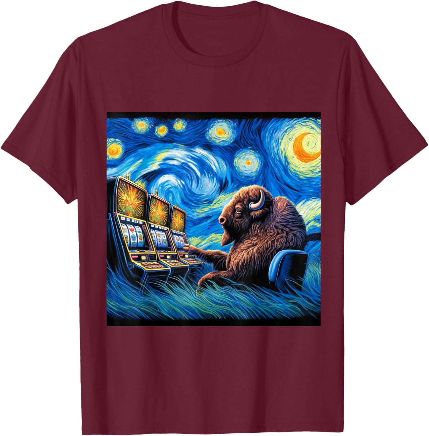Lucky Buffalo Casino Slot Machine BUFFALOOOOO Gambling T-Shirt - T-Shirt | Maroon