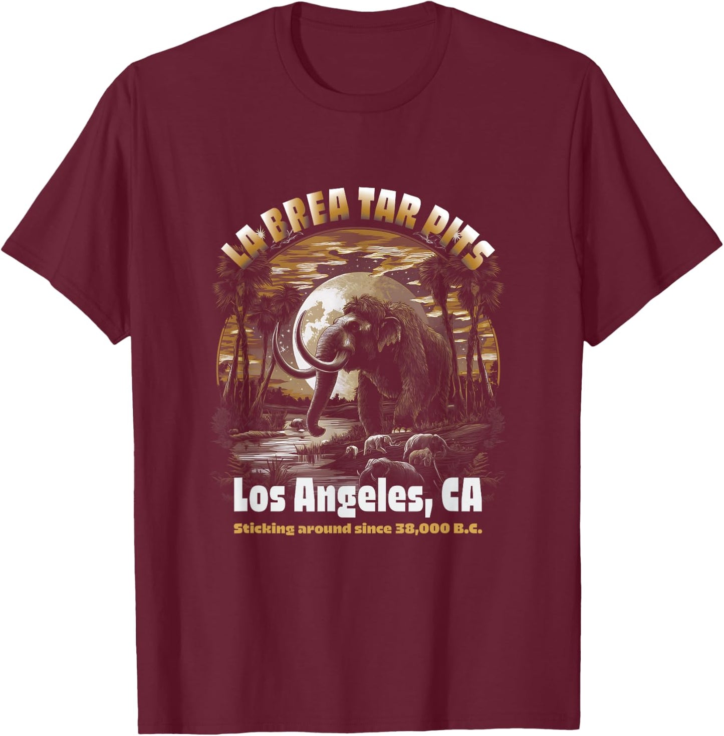 Los Angeles La Brea Tar Pits Columbian Mammoth T-Shirt - T-Shirt | Maroon