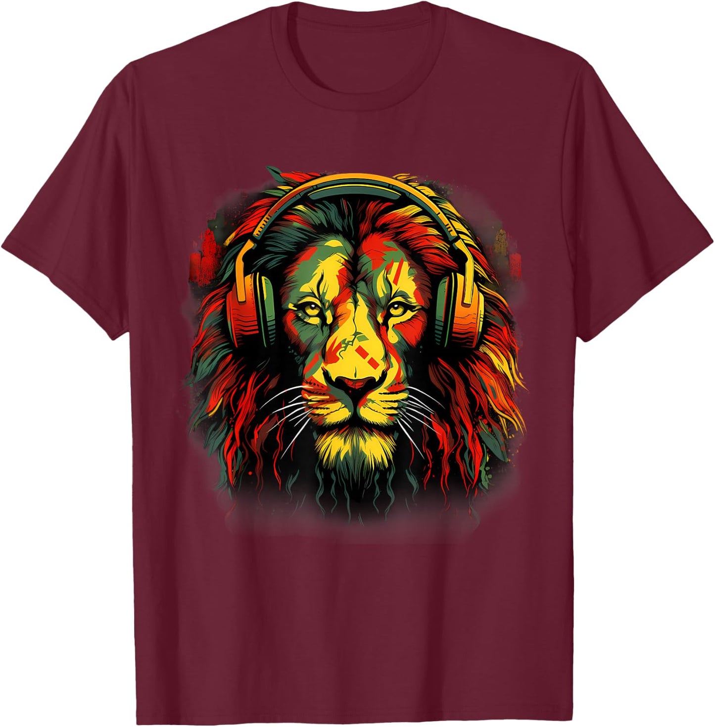 Rasta Reggae Lion Reggae Music Rastafarian Pride Jamaica T-Shirt - T-Shirt | Maroon
