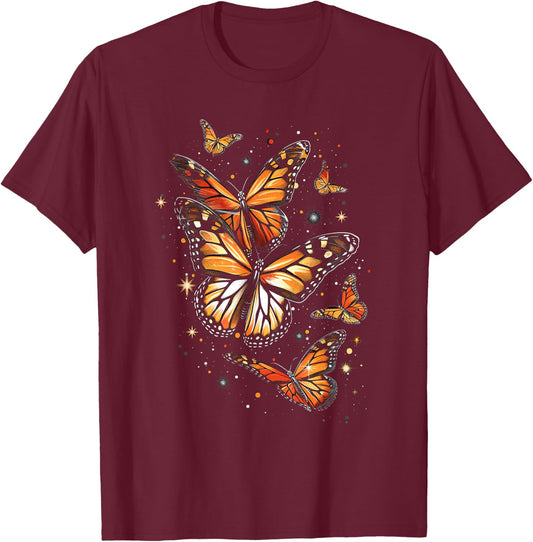 Butterfly Aesthetic Orange Monarch Butterflies Nature T-Shirt - T-Shirt | Maroon