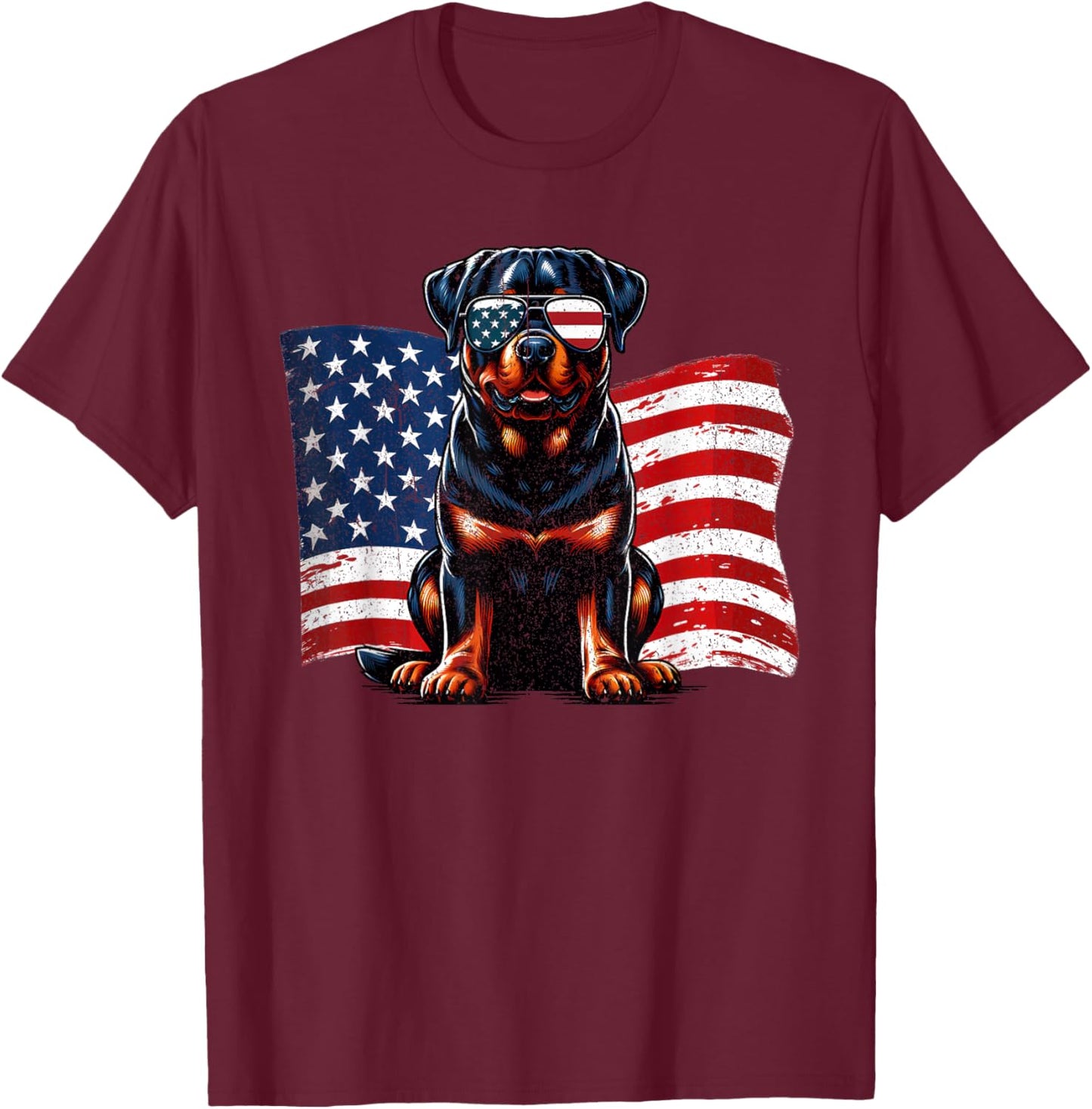 Vintage Rottweiler Dogs American Flag Sunglasses Patriotic T-Shirt - T-Shirt | Maroon