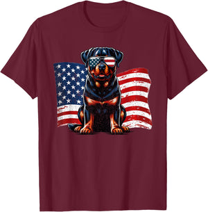 Vintage Rottweiler Dogs American Flag Sunglasses Patriotic T-Shirt - T-Shirt | Maroon