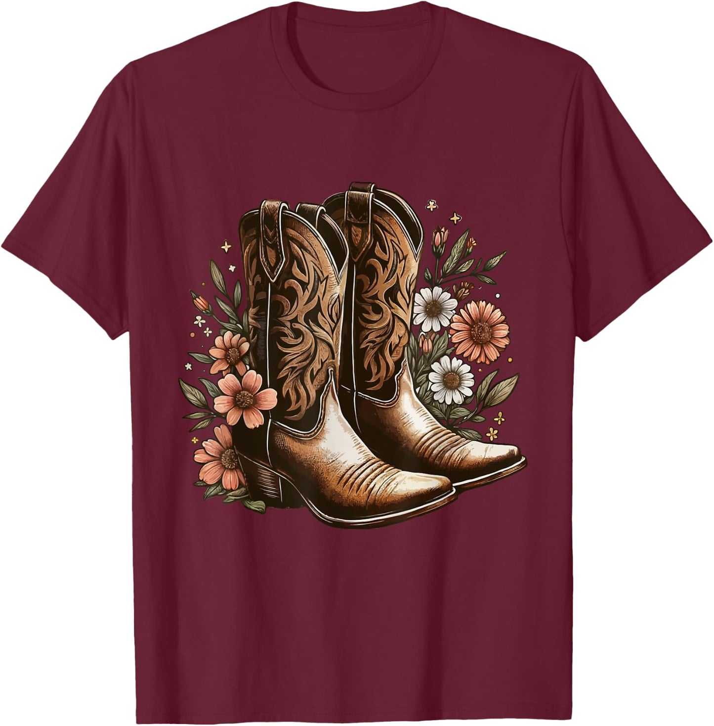Retro vintage Cowgirl Boots Western Country Concert Boots T-Shirt - T-Shirt | Maroon