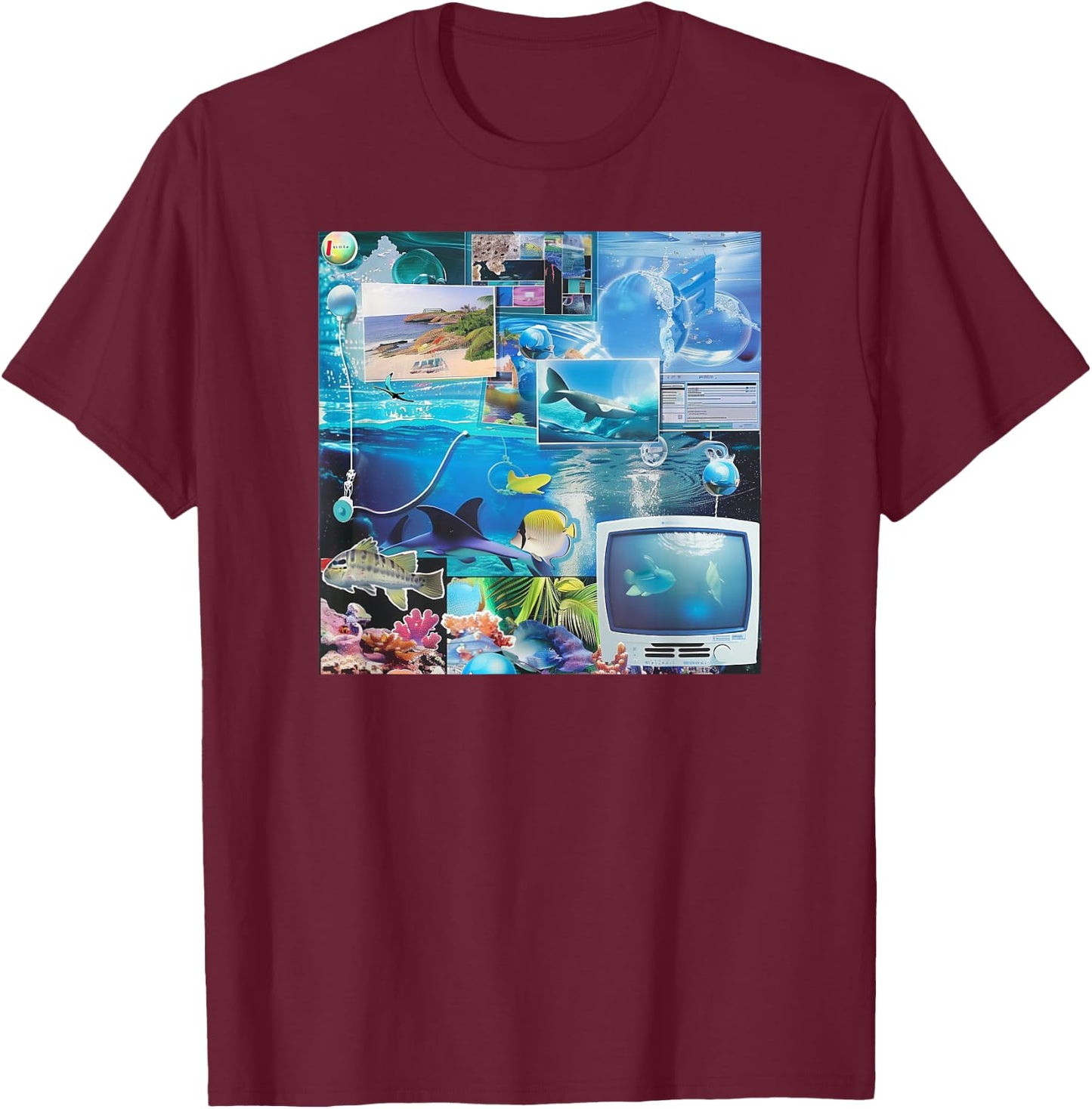 Alphainceptions Frutiger Aero Retro Vibes , Small, Black T-Shirt - T-Shirt | Maroon