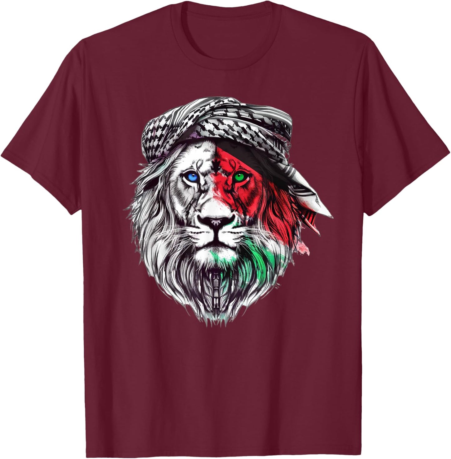 Palastine Time of Palestine: Lion keffiyeh T-Shirt - T-Shirt | Maroon