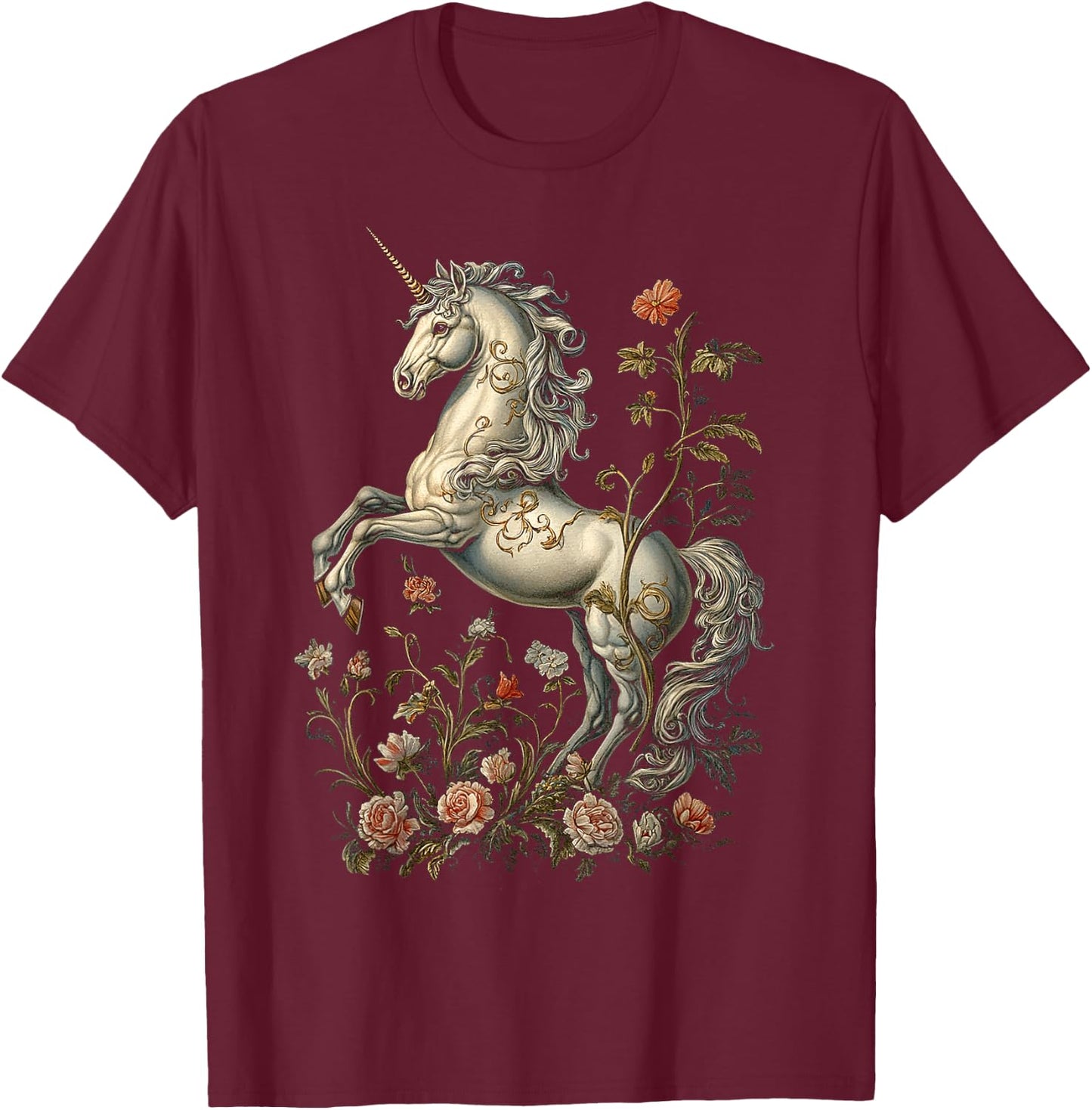 Unicorn Mythical Motif Fantasy Art Unicorn T-Shirt - T-Shirt | Maroon