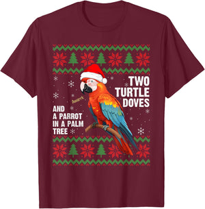 Funny Christmas Tropical Parrot Ugly Christmas Sweater T-Shirt - T-Shirt | Maroon