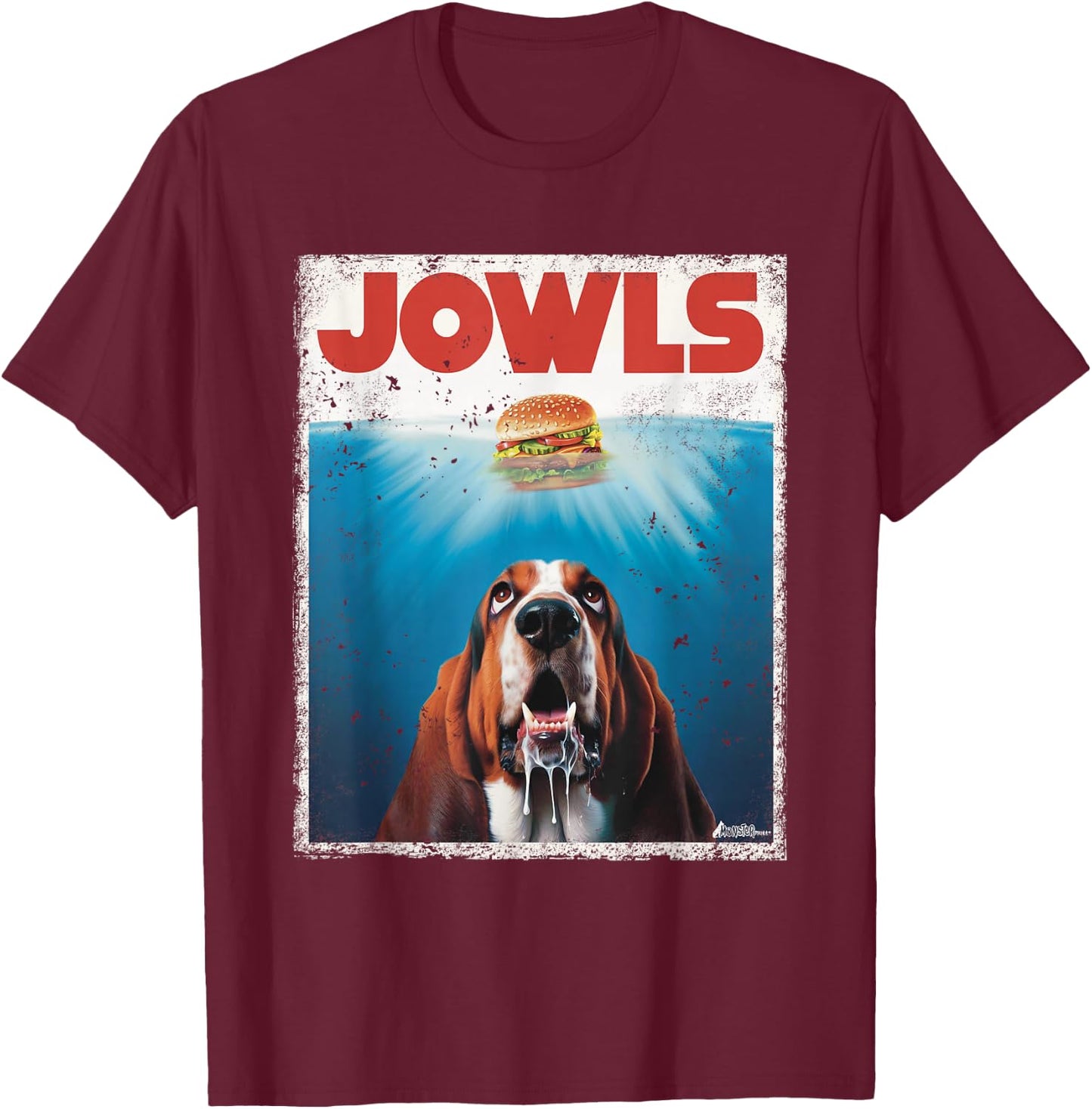 Funny Bassett Hound Dog Jowls Burger, Puppy Dog Eyes Dog Mom T-Shirt - T-Shirt | Maroon