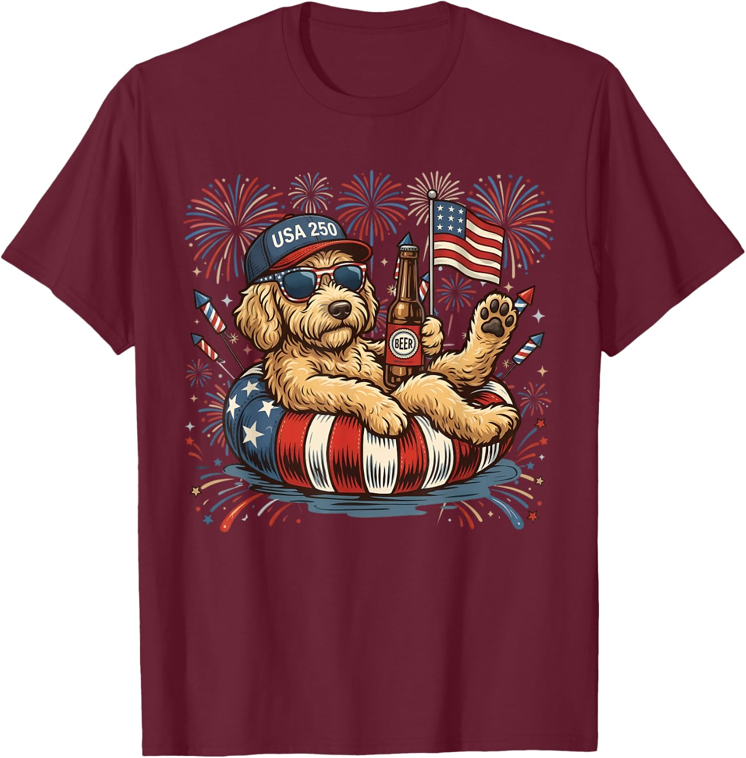 Goldendoodle Patriotic Golden Doodle 4th of July 250 Years T-Shirt - T-Shirt | Maroon