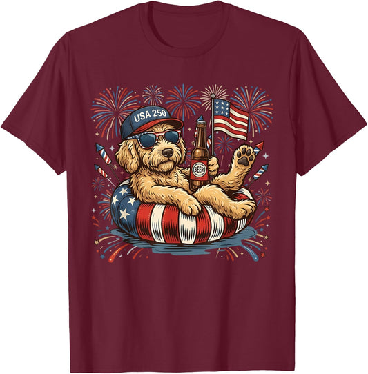 Goldendoodle Patriotic Golden Doodle 4th of July 250 Years T-Shirt - T-Shirt | Maroon
