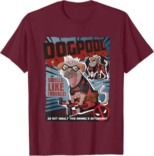 Marvel Deadpool & Wolverine Dogpool Doodle Comic Book Cover T-Shirt - T-Shirt | Maroon